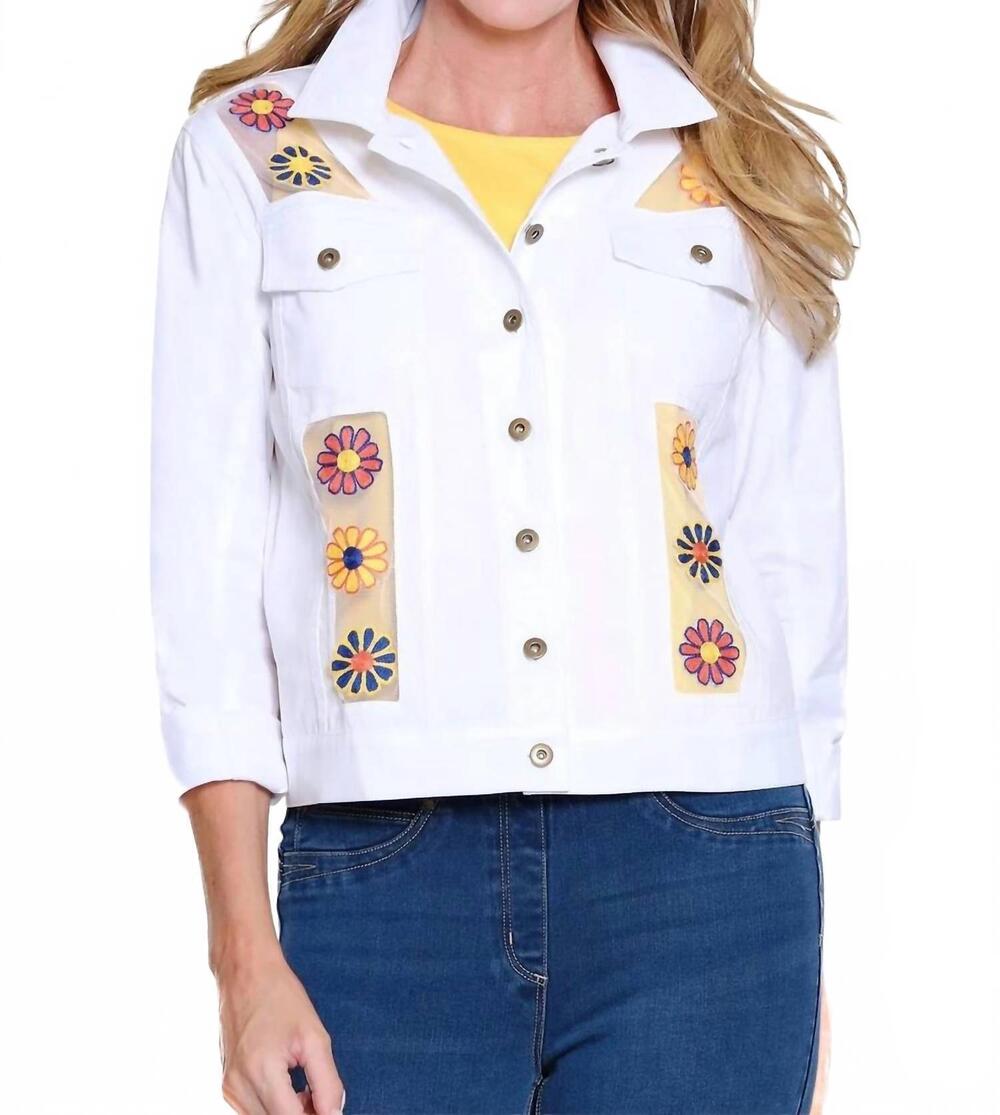 NEW MULTIPLES embroidered twill jacket in white